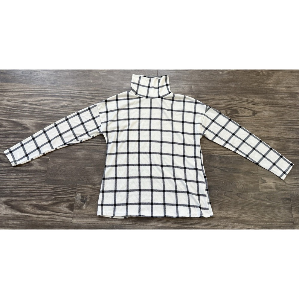 Women's Checkered Monochrome Modern Classic Boehme Long Sleeve Top S Turtleneck